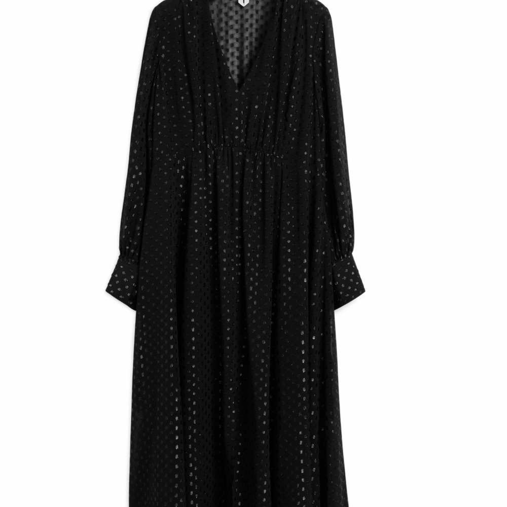 Arket Flock Dot Black Long Sleeve Dress